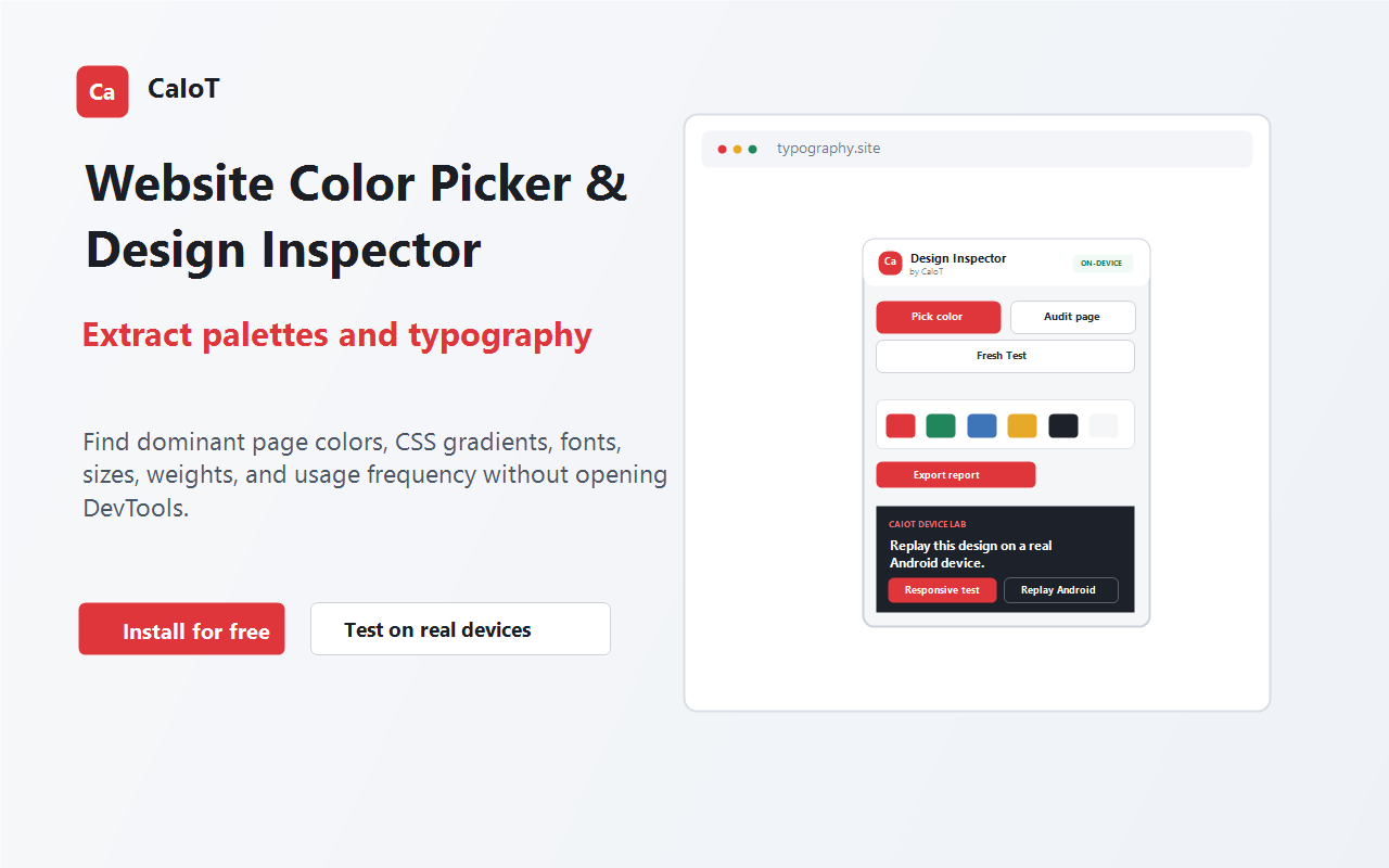 CaIoT design audit showing palette and typography results